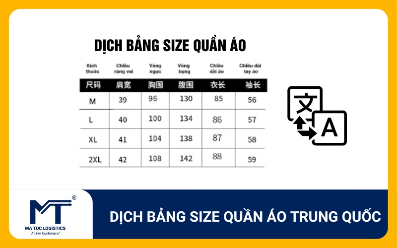 dịch bảng size quần áo trung quốc