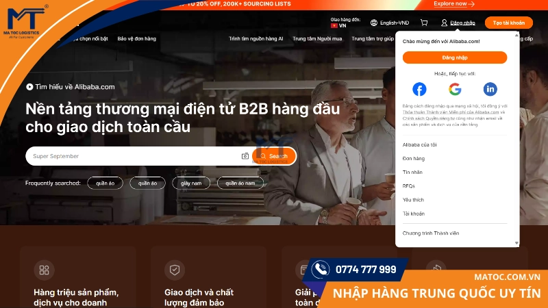 Bạn có thể đăng ký Alibaba.com bằng nhiều cách