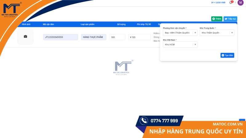 Chọn các thông tin vận chuyển phù hợp với bạn
