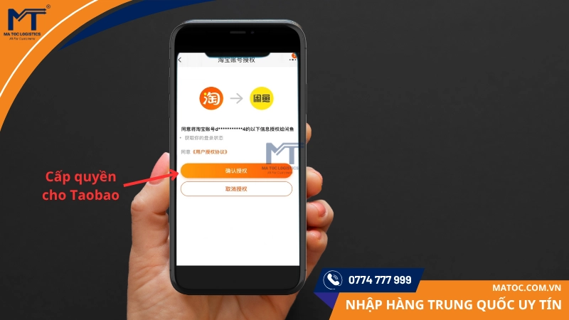 Đồng ý cấp quyền cho Taobao để xác nhận đăng ký tài khoản Xianyu Đồng ý cấp quyền cho Taobao để xác nhận đăng ký tài khoản Xianyu