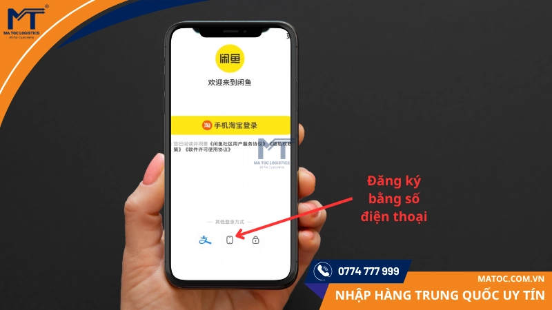 Chọn biểu tượng điện thoại để chọn phương thức đăng ký bằng số điện thoại Chọn biểu tượng điện thoại để chọn phương thức đăng ký bằng số điện thoại