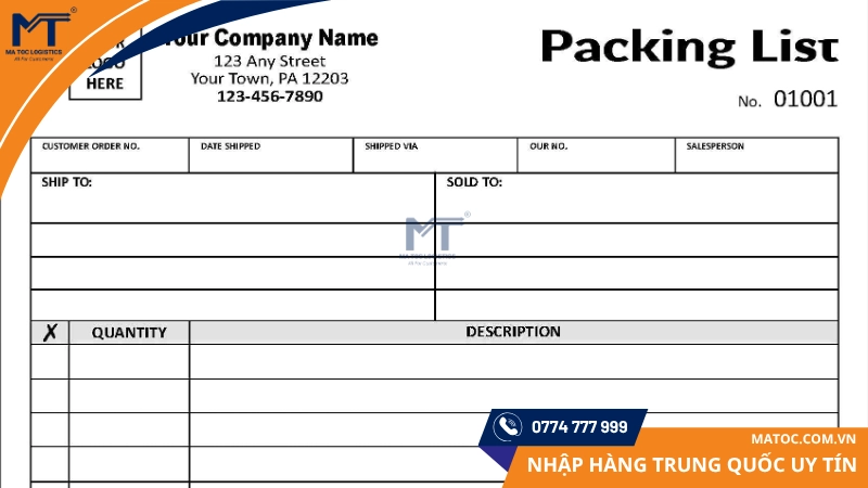 Thông tin trên Packing list gồm nhiều phần Thông tin trên Packing list chia ra nhiều phần