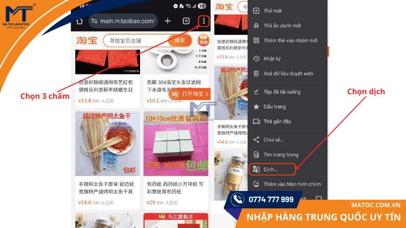 Thay đổi ngôn ngữ tiếng Việt Taobao trên trình duyệt điện thoại