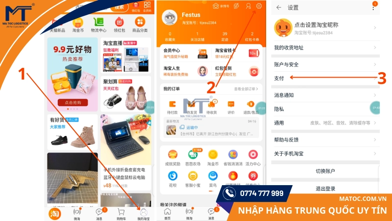 Vào cài đặt thanh toán trên Taobao Vào cài đặt thanh toán trên Taobao