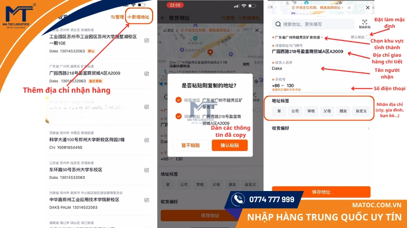 Chọn thêm địa chỉ nhận hàng và điền các thông tin theo hướng dẫn
