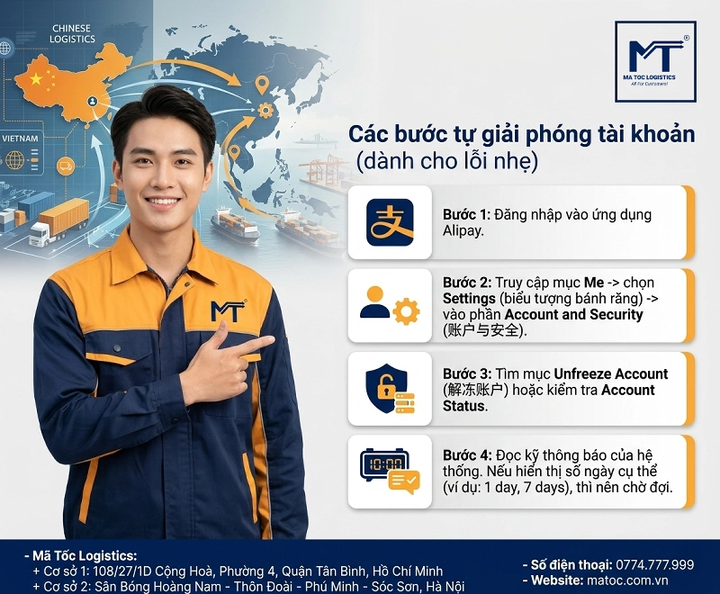 Các bước tự giải phóng tài khoản Alipay(dành cho lỗi nhẹ)
